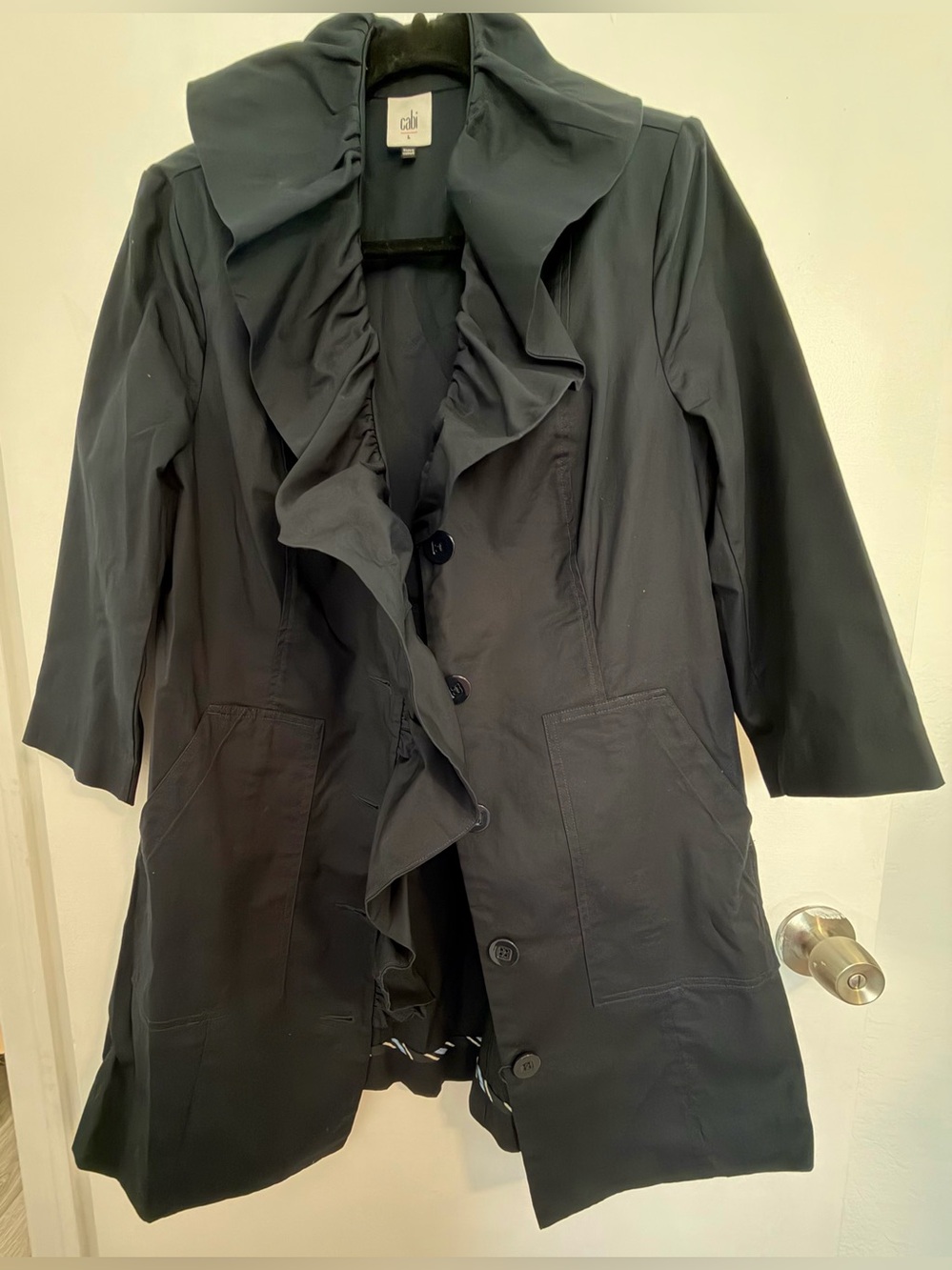 CAbi Blue Ruffle-Collar Blazer Jacket